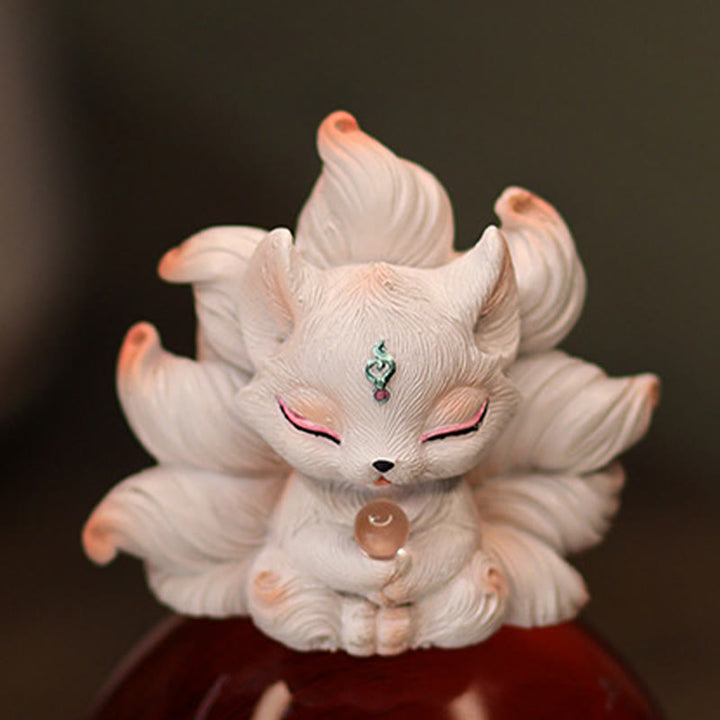 Mini renard à neuf queues en résine représentant des Buddha Stones , décoration de bureau ou de maison