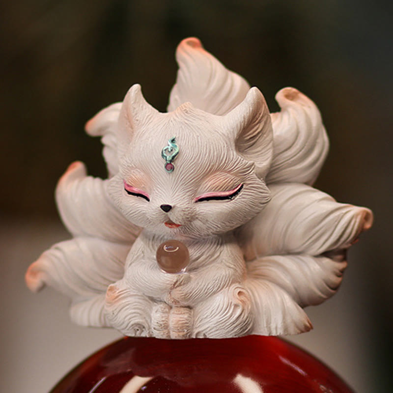 Mini renard à neuf queues en résine représentant des Buddha Stones , décoration de bureau ou de maison