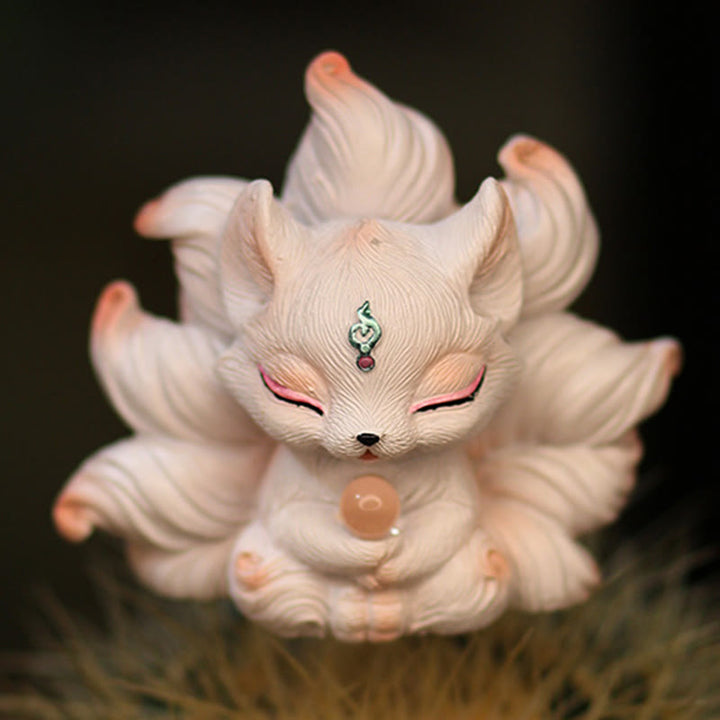 Mini renard à neuf queues en résine représentant des Buddha Stones , décoration de bureau ou de maison