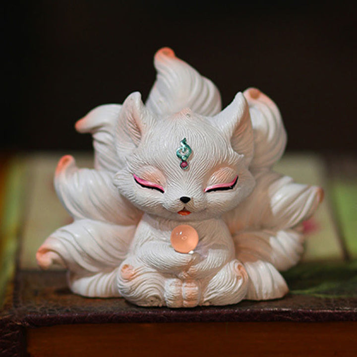 Mini renard à neuf queues en résine représentant des Buddha Stones , décoration de bureau ou de maison