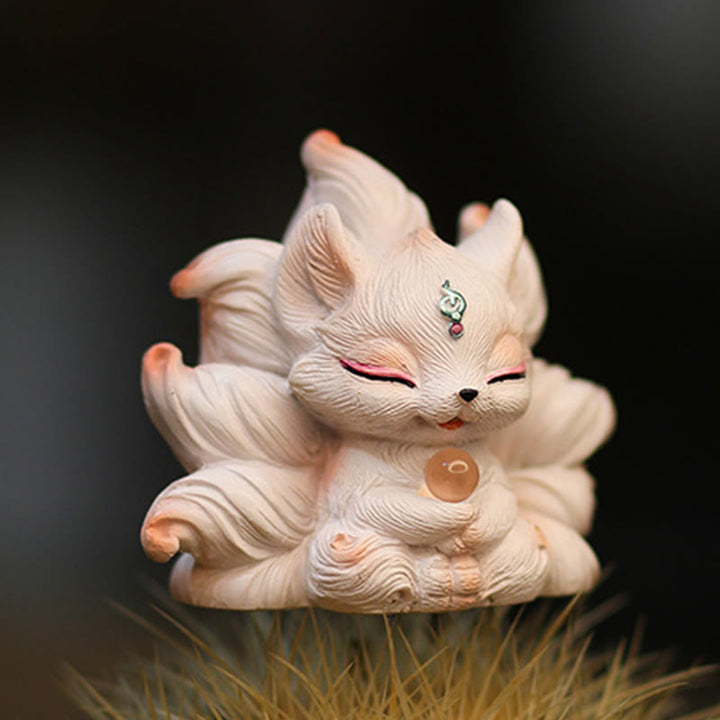 Mini renard à neuf queues en résine représentant des Buddha Stones , décoration de bureau ou de maison - image 1