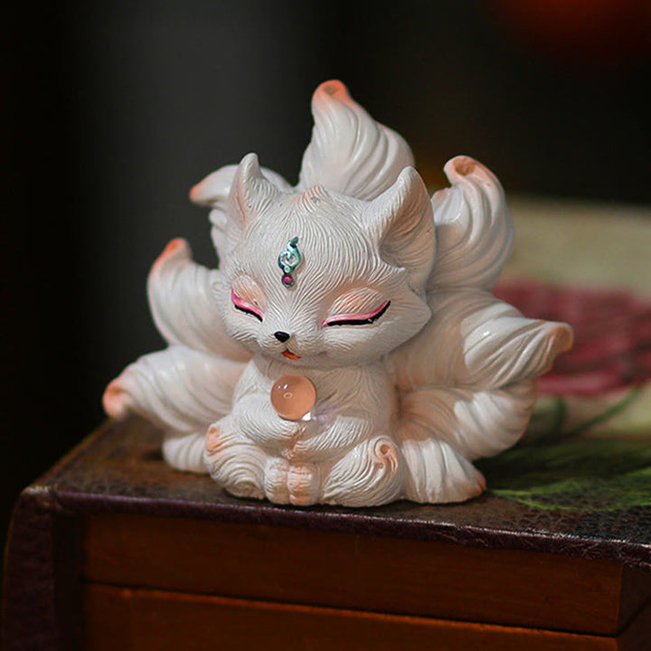 Mini renard à neuf queues en résine représentant des Buddha Stones , décoration de bureau ou de maison