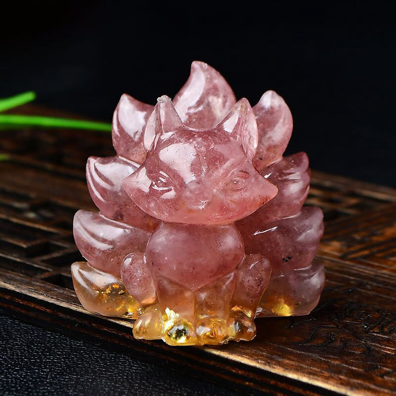 Buddha Stones naturelles, divers cristaux, quartz fraise, améthyste, renard à neuf queues, protection, décoration de la maison - Quartz fraise 5,5 x 4,5 x 5,5 cm - image 0