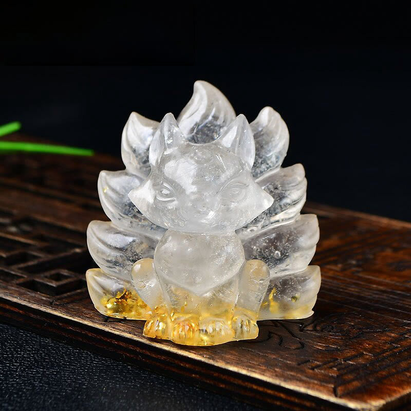 Buddha Stones naturelles, divers cristaux, quartz fraise, améthyste, renard à neuf queues, protection, décoration de la maison - Cristal blanc 5,5 x 4,5 x 5,5 cm - image 5