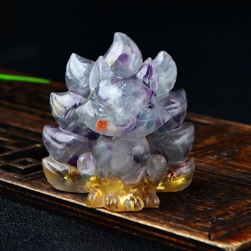 Buddha Stones naturelles, divers cristaux, quartz fraise, améthyste, renard à neuf queues, protection, décoration de la maison - Fluorite 5,5 x 4,5 x 5,5 cm - image 18