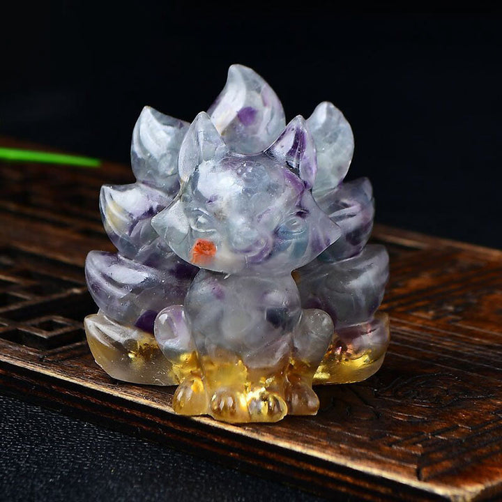 Buddha Stones naturelles, divers cristaux, quartz fraise, améthyste, renard à neuf queues, protection, décoration de la maison - Fluorite 5,5 x 4,5 x 5,5 cm - image 18