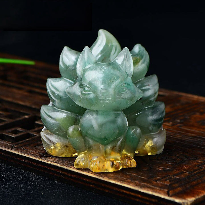 Buddha Stones naturelles, divers cristaux, quartz fraise, améthyste, renard à neuf queues, protection, décoration de la maison - Aventurine verte 5,5 x 4,5 x 5,5 cm - image 23