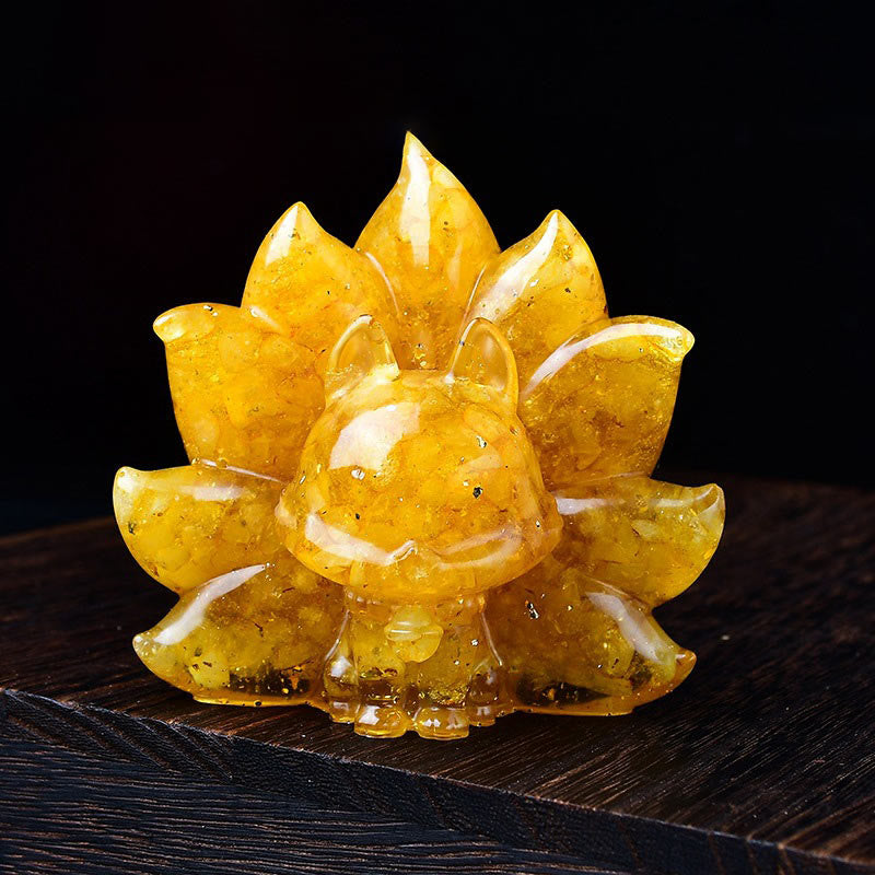 Buddha Stones Petites Pierres Diverses Cristal Rose Citrine Améthyste Renard à Neuf Queues Chaleur Décoration de la Maison - Citrine 8,8*6,9*8 cm - image 4
