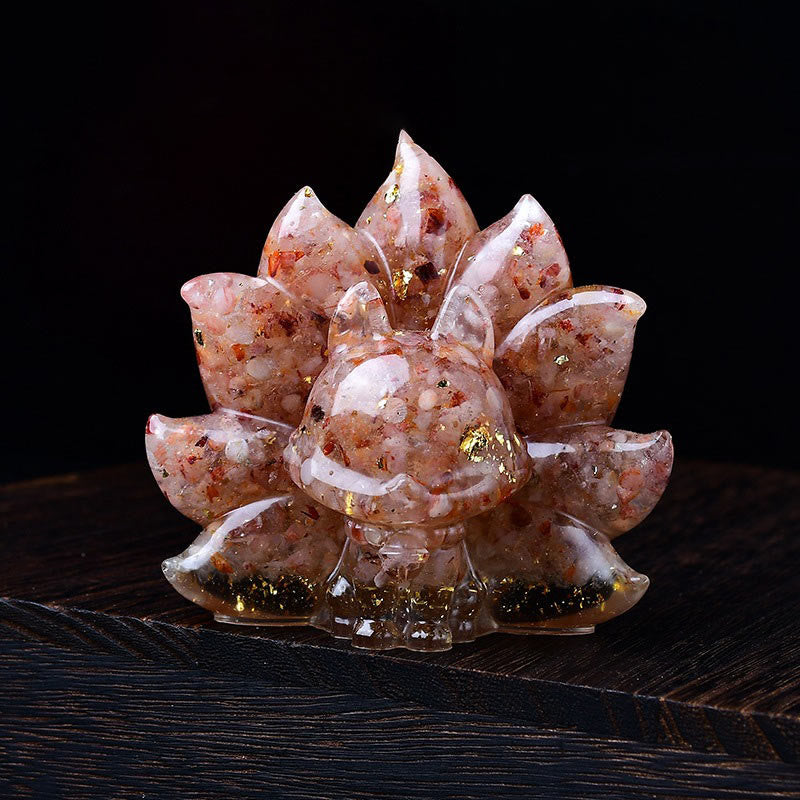 Buddha Stones Petites Pierres Diverses Cristal Rose Citrine Améthyste Renard à Neuf Queues Chaleur Décoration de la Maison - Quartz fraise dorée 8,8*6,9*8 cm - image 11