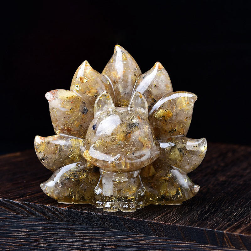 Buddha Stones Petites Pierres Diverses Cristal Rose Citrine Améthyste Renard à Neuf Queues Chaleur Décoration de la Maison - Quartz rutile doré 8,8 x 6,9 x 8 cm - image 12