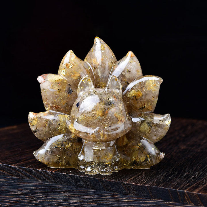 Buddha Stones Petites Pierres Diverses Cristal Rose Citrine Améthyste Renard à Neuf Queues Chaleur Décoration de la Maison - Quartz rutile doré 8,8 x 6,9 x 8 cm - image 12