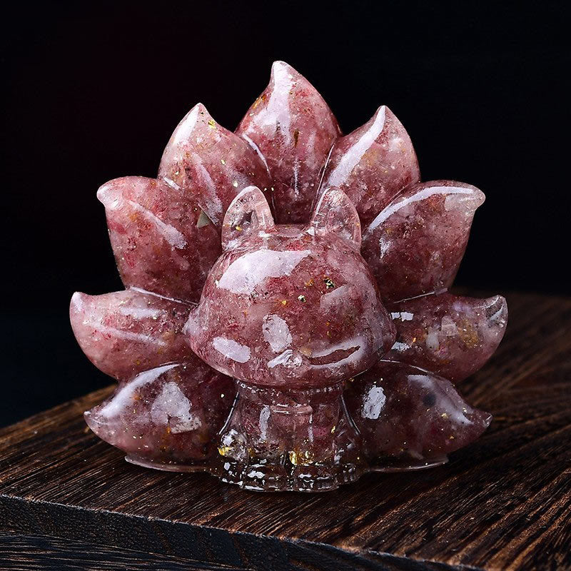 Buddha Stones Petites Pierres Diverses Cristal Rose Citrine Améthyste Renard à Neuf Queues Chaleur Décoration de la Maison - Quartz fraise 8,8*6,9*8 cm - image 22
