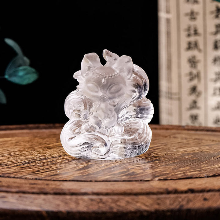 Buddha Stones en cristal blanc naturel, mini renard à neuf queues sculpté, décoration de guérison pour la maison