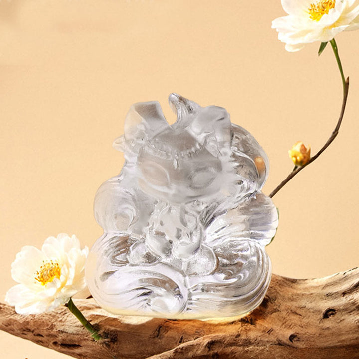 Buddha Stones en cristal blanc naturel, mini renard à neuf queues sculpté, décoration de guérison pour la maison - image 2