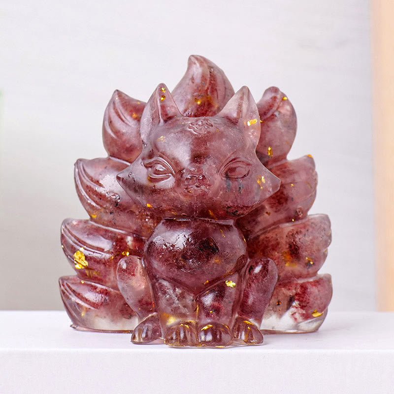 Buddha Stones Petites Pierres Diverses Quartz Fraise Améthyste Aventurine Verte Renard à Neuf Queues Guérison Décoration de la Maison - Quartz fraise - 8*8,7 cm - image 1