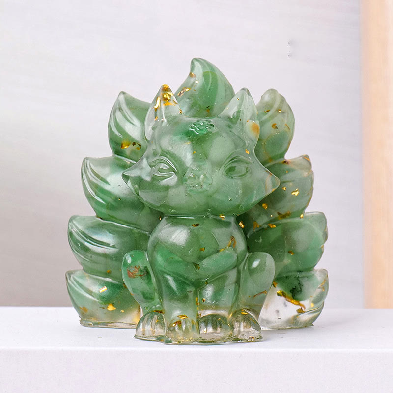 Buddha Stones Petites Pierres Diverses Quartz Fraise Améthyste Aventurine Verte Renard à Neuf Queues Guérison Décoration de la Maison - Aventurine verte - 8*8,7 cm - image 8