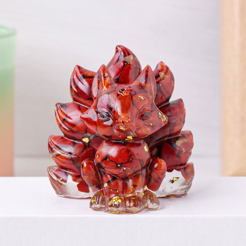 Buddha Stones Petites Pierres Diverses Quartz Fraise Améthyste Aventurine Verte Renard à Neuf Queues Guérison Décoration de la Maison - Jaspe rouge - 8*8,7 cm - image 14