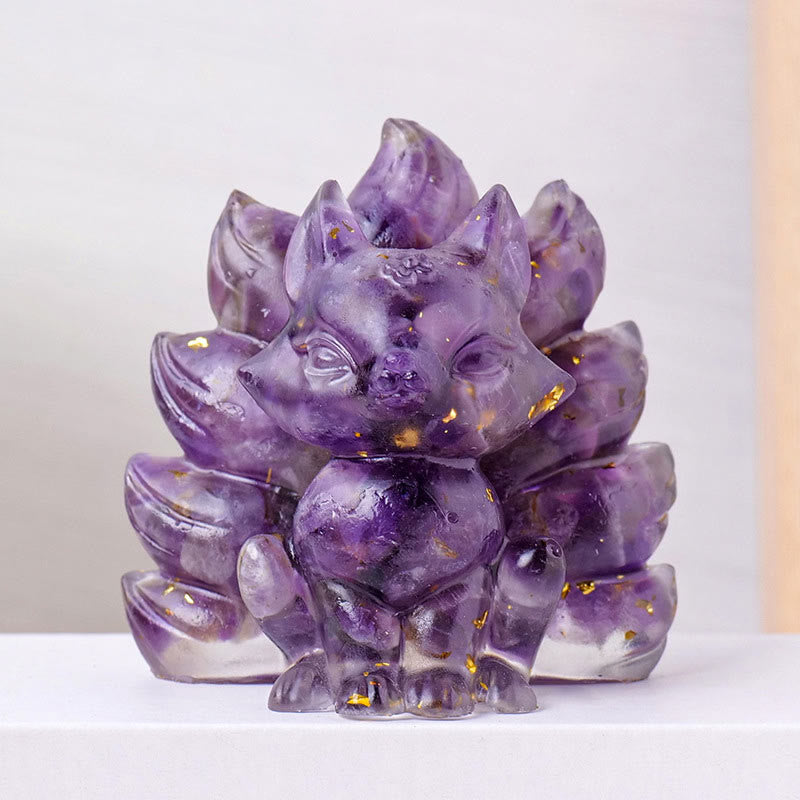 Buddha Stones Petites Pierres Diverses Quartz Fraise Améthyste Aventurine Verte Renard à Neuf Queues Guérison Décoration de la Maison - Améthyste - 8*8,7 cm - image 4