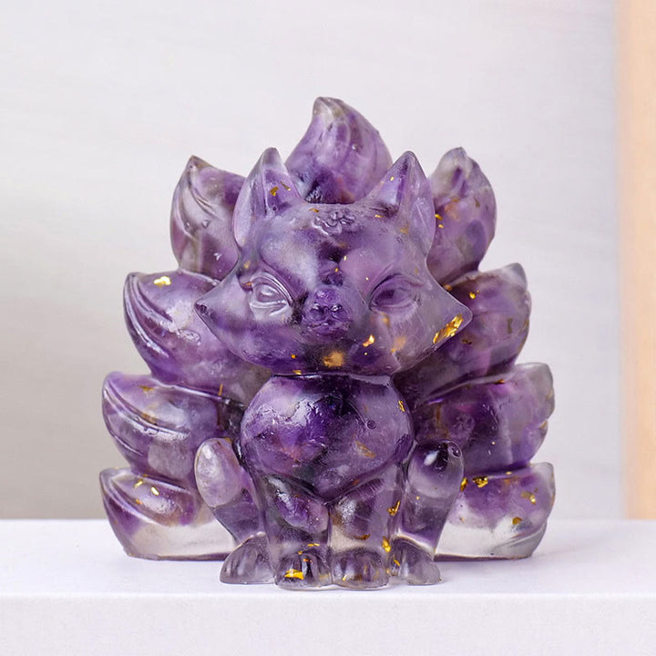 Buddha Stones Petites Pierres Diverses Quartz Fraise Améthyste Aventurine Verte Renard à Neuf Queues Guérison Décoration de la Maison - Améthyste - 8*8,7 cm - image 4