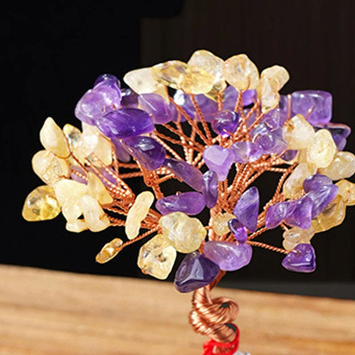 Buddha Stones Citrine Améthyste Vert Aventurine Cristal Arbre Base en Céramique Prospérité Décoration de la Maison