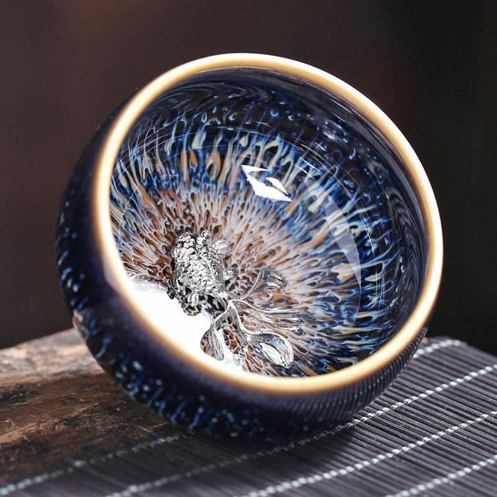 Tasse à thé en céramique faite à la main avec Buddha Stones , motif Jianzhan, poisson koï, lotus, dragon, phénix, 12 signes du zodiaque chinois, tasse à thé Kung Fu, 70 ml