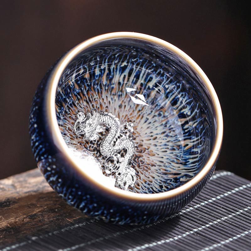 Tasse à thé en céramique faite à la main avec Buddha Stones , motif Jianzhan, poisson koï, lotus, dragon, phénix, 12 signes du zodiaque chinois, tasse à thé Kung Fu, 70 ml