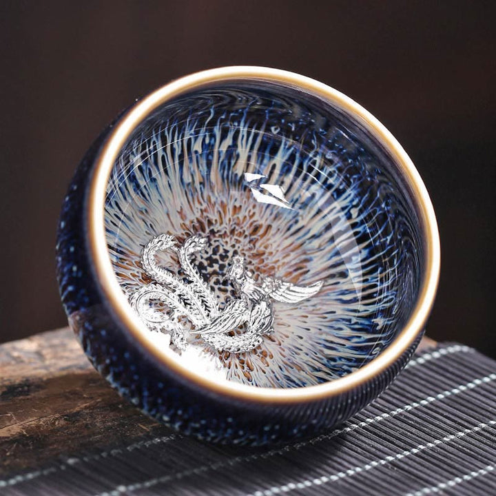 Tasse à thé en céramique faite à la main avec Buddha Stones , motif Jianzhan, poisson koï, lotus, dragon, phénix, 12 signes du zodiaque chinois, tasse à thé Kung Fu, 70 ml