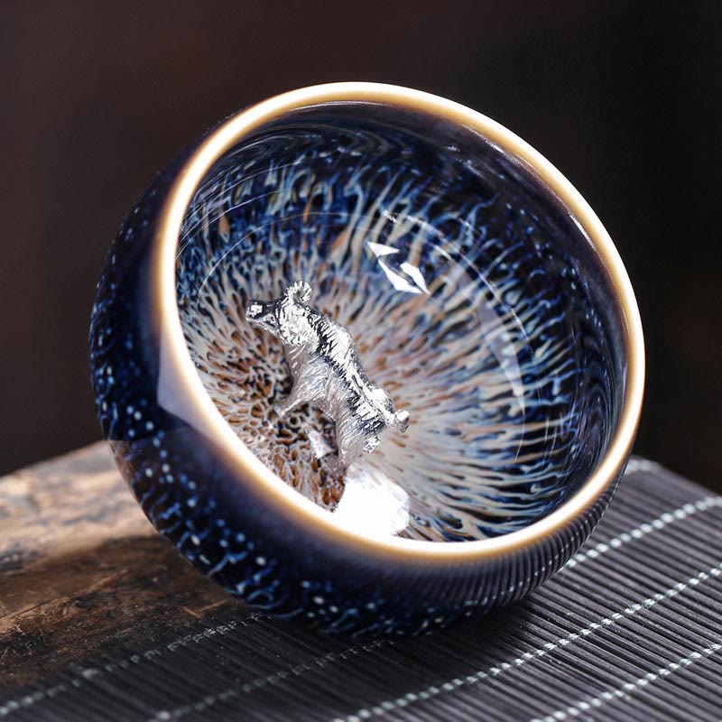 Tasse à thé en céramique faite à la main avec Buddha Stones , motif Jianzhan, poisson koï, lotus, dragon, phénix, 12 signes du zodiaque chinois, tasse à thé Kung Fu, 70 ml