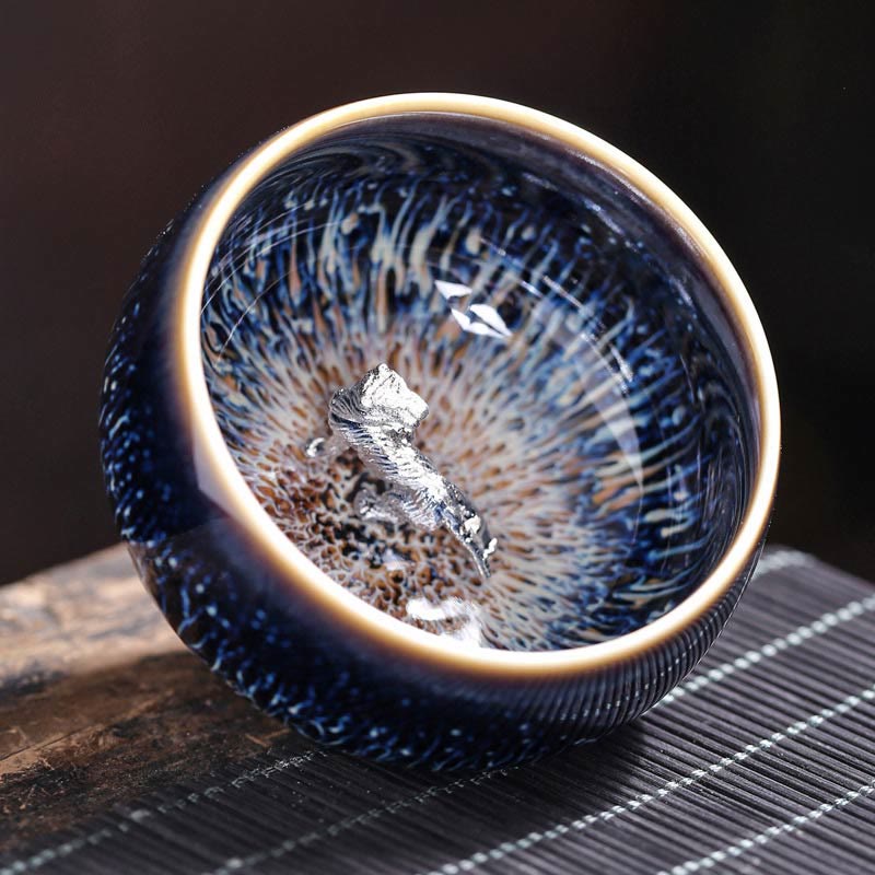 Tasse à thé en céramique faite à la main avec Buddha Stones , motif Jianzhan, poisson koï, lotus, dragon, phénix, 12 signes du zodiaque chinois, tasse à thé Kung Fu, 70 ml