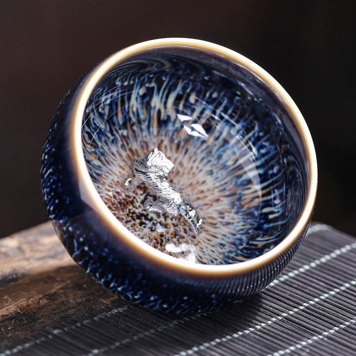 Tasse à thé en céramique faite à la main avec Buddha Stones , motif Jianzhan, poisson koï, lotus, dragon, phénix, 12 signes du zodiaque chinois, tasse à thé Kung Fu, 70 ml