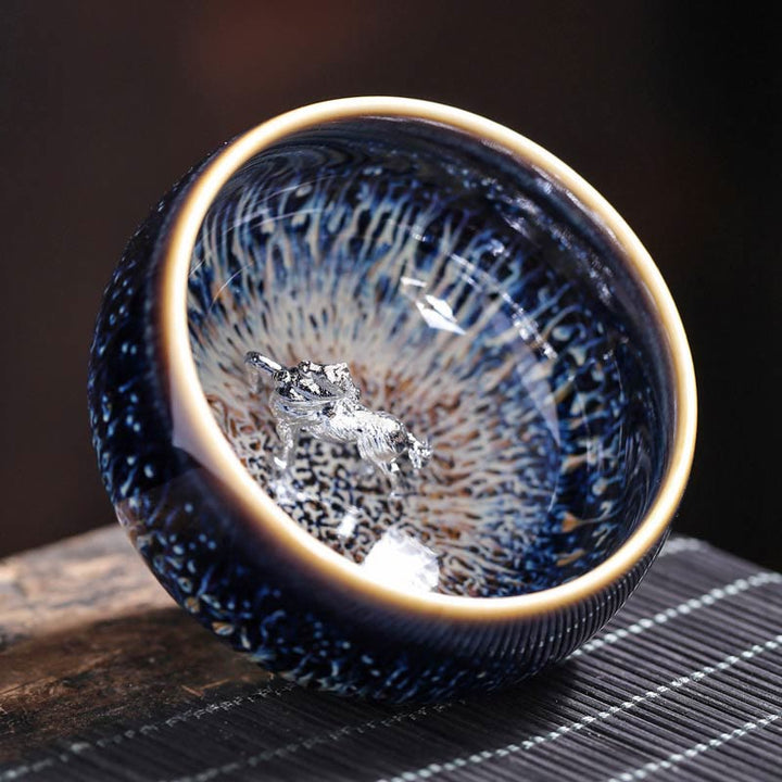 Tasse à thé en céramique faite à la main avec Buddha Stones , motif Jianzhan, poisson koï, lotus, dragon, phénix, 12 signes du zodiaque chinois, tasse à thé Kung Fu, 70 ml
