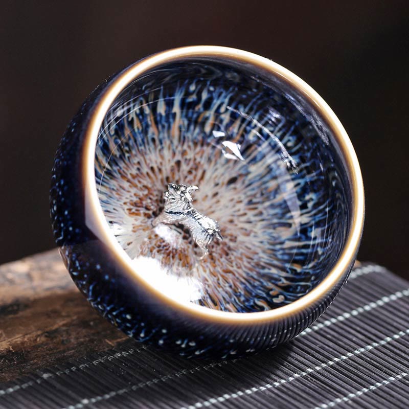 Tasse à thé en céramique faite à la main avec Buddha Stones , motif Jianzhan, poisson koï, lotus, dragon, phénix, 12 signes du zodiaque chinois, tasse à thé Kung Fu, 70 ml - Goat 7,2 cm x 4,2 cm x 70 ml - image 22