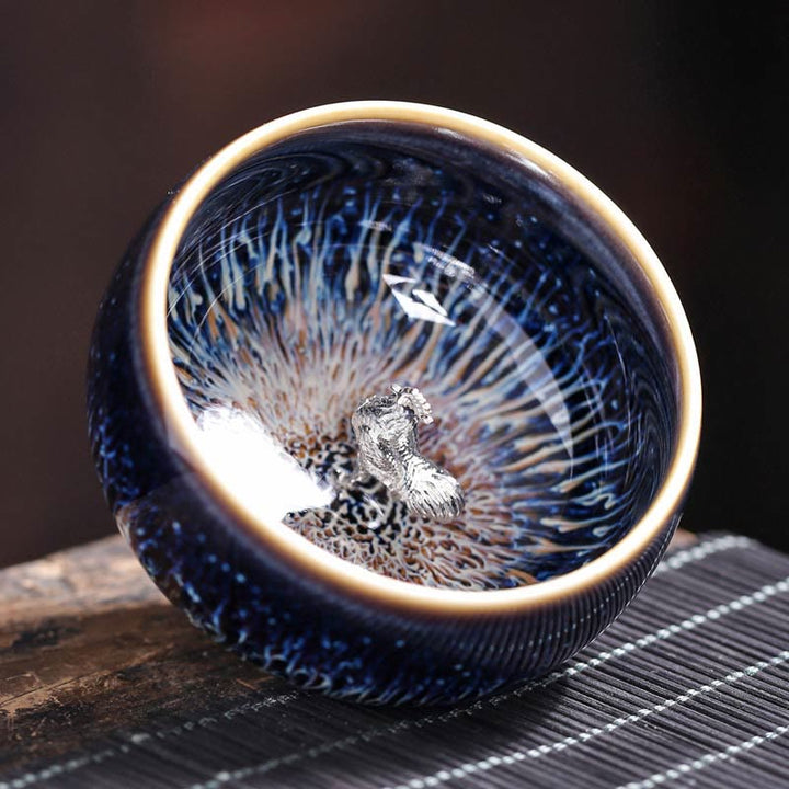 Tasse à thé en céramique faite à la main avec Buddha Stones , motif Jianzhan, poisson koï, lotus, dragon, phénix, 12 signes du zodiaque chinois, tasse à thé Kung Fu, 70 ml