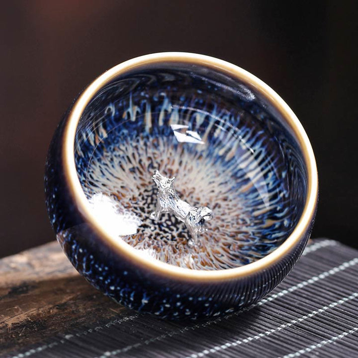 Tasse à thé en céramique faite à la main avec Buddha Stones , motif Jianzhan, poisson koï, lotus, dragon, phénix, 12 signes du zodiaque chinois, tasse à thé Kung Fu, 70 ml