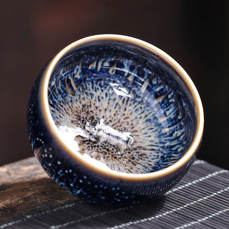 Tasse à thé en céramique faite à la main avec Buddha Stones , motif Jianzhan, poisson koï, lotus, dragon, phénix, 12 signes du zodiaque chinois, tasse à thé Kung Fu, 70 ml