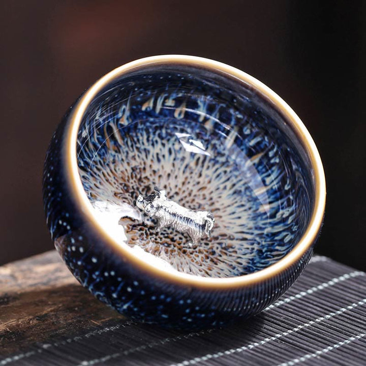 Tasse à thé en céramique faite à la main avec Buddha Stones , motif Jianzhan, poisson koï, lotus, dragon, phénix, 12 signes du zodiaque chinois, tasse à thé Kung Fu, 70 ml