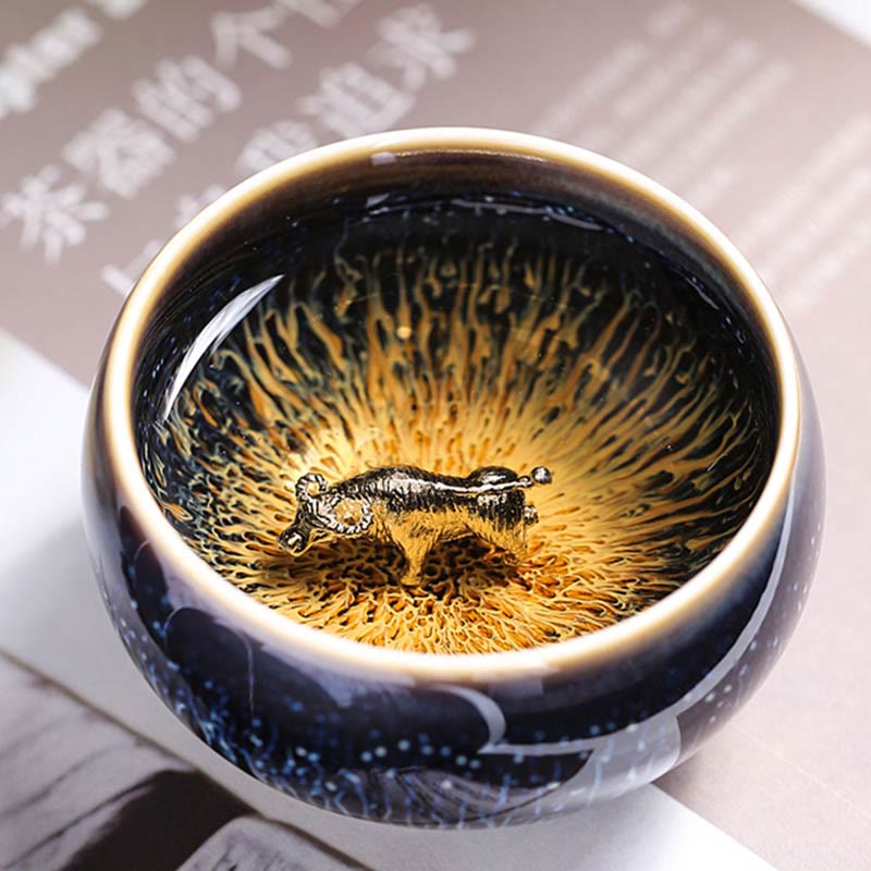 Tasse à thé en céramique faite à la main avec Buddha Stones , motif Jianzhan, poisson koï, lotus, dragon, phénix, 12 signes du zodiaque chinois, tasse à thé Kung Fu, 70 ml