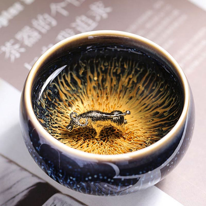 Tasse à thé en céramique faite à la main avec Buddha Stones , motif Jianzhan, poisson koï, lotus, dragon, phénix, 12 signes du zodiaque chinois, tasse à thé Kung Fu, 70 ml