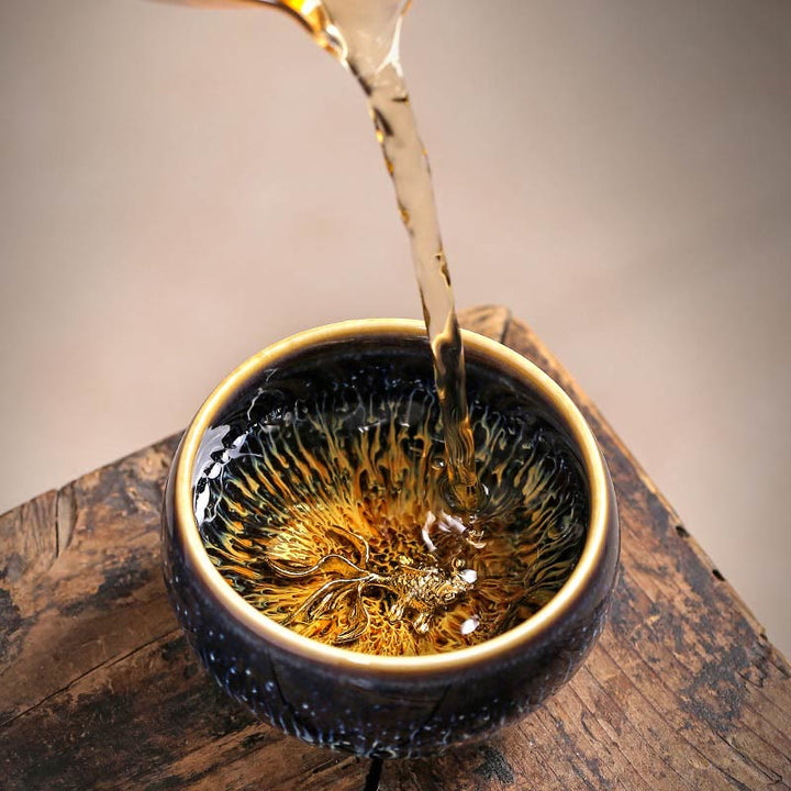 Tasse à thé en céramique faite à la main avec Buddha Stones , motif Jianzhan, poisson koï, lotus, dragon, phénix, 12 signes du zodiaque chinois, tasse à thé Kung Fu, 70 ml