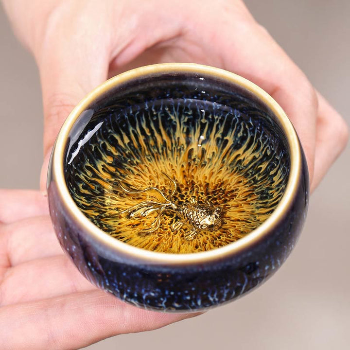 Tasse à thé en céramique faite à la main avec Buddha Stones , motif Jianzhan, poisson koï, lotus, dragon, phénix, 12 signes du zodiaque chinois, tasse à thé Kung Fu, 70 ml