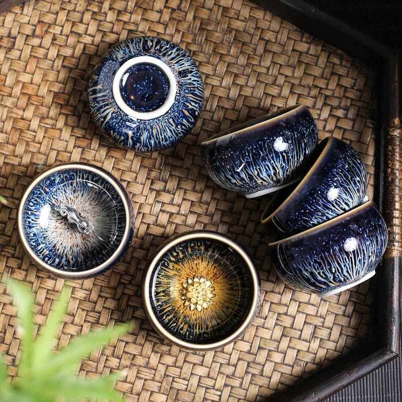 Tasse à thé en céramique faite à la main avec Buddha Stones , motif Jianzhan, poisson koï, lotus, dragon, phénix, 12 signes du zodiaque chinois, tasse à thé Kung Fu, 70 ml