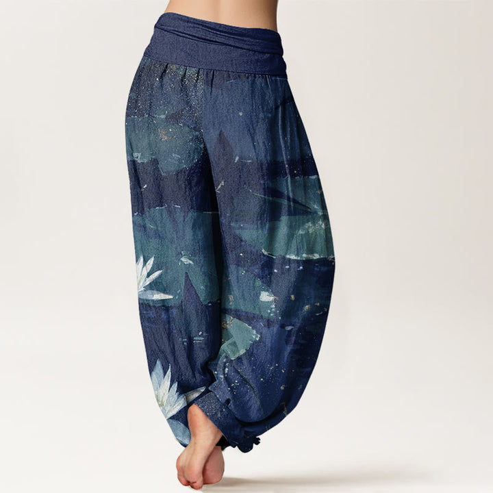 Pantalon sarouel décontracté à taille élastique pour femme, motif feuilles de lotus sur le lac , Buddha Stones - image 7