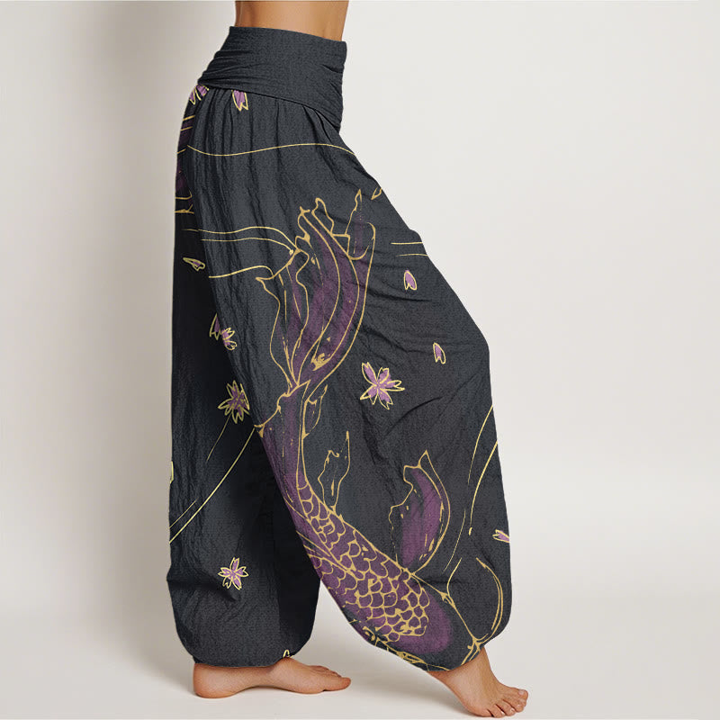 Pantalon Buddha Stones décontracté à taille élastique pour femme, motif poisson koï, fleurs de cerisier - image 2
