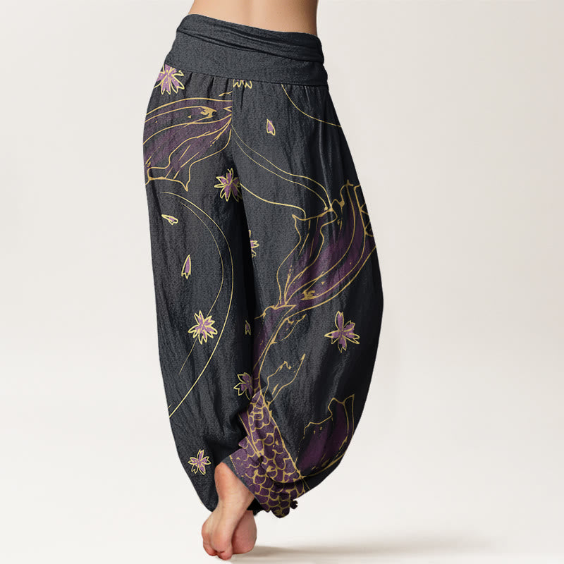 Pantalon Buddha Stones décontracté à taille élastique pour femme, motif poisson koï, fleurs de cerisier - image 3
