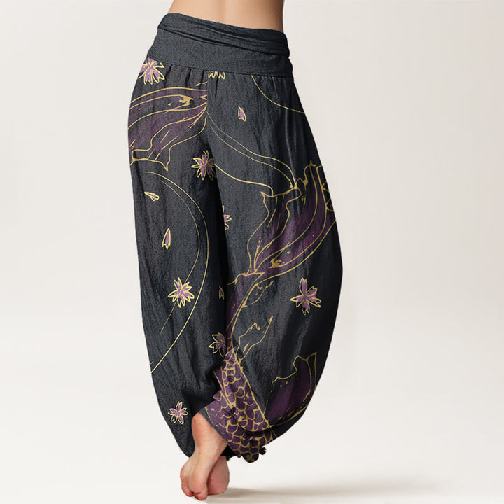 Pantalon Buddha Stones décontracté à taille élastique pour femme, motif poisson koï, fleurs de cerisier - image 3
