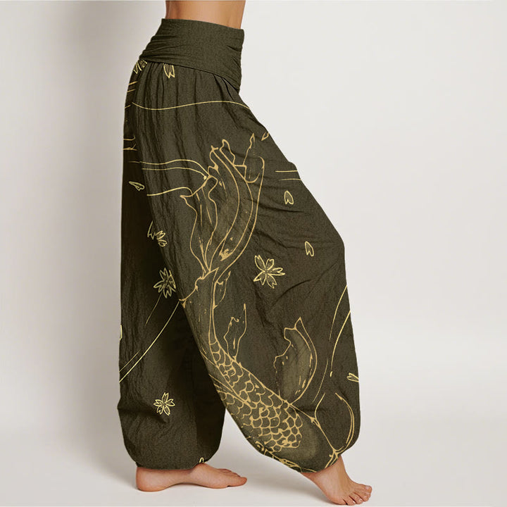 Pantalon Buddha Stones décontracté à taille élastique pour femme, motif poisson koï, fleurs de cerisier - image 6