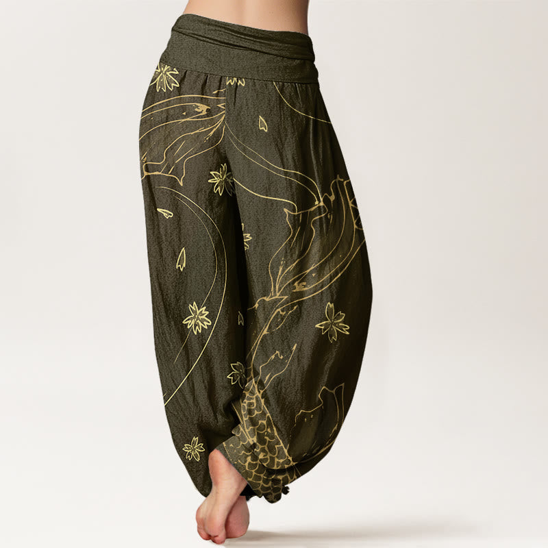 Pantalon Buddha Stones décontracté à taille élastique pour femme, motif poisson koï, fleurs de cerisier - image 7