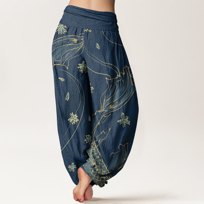 Pantalon Buddha Stones décontracté à taille élastique pour femme, motif poisson koï, fleurs de cerisier - image 10