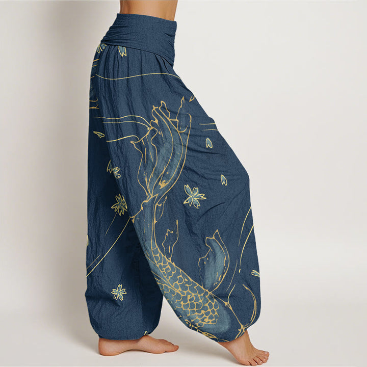 Pantalon Buddha Stones décontracté à taille élastique pour femme, motif poisson koï, fleurs de cerisier - image 9