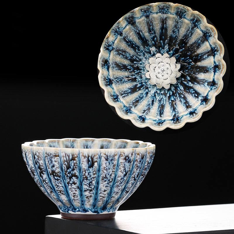 Petite tasse à thé en céramique de style chinois Jianzhan , faite à la main, motif lotus, style Kung Fu, 80 ml